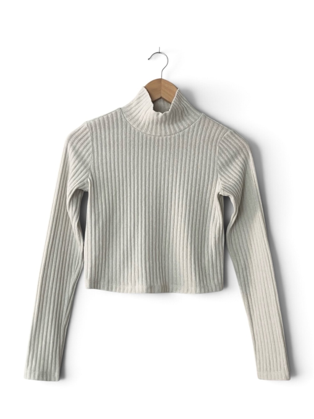 Aritzia Wilfred Free Ribbed Mock Neck Crop Top Off White S